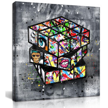 SIXTTART Banksy canvas muurkunst voor woonkamer - straatgraffiti muurkunst voor slaapkamer - groot abstract schilderij pop-art modern thuiskantoor de