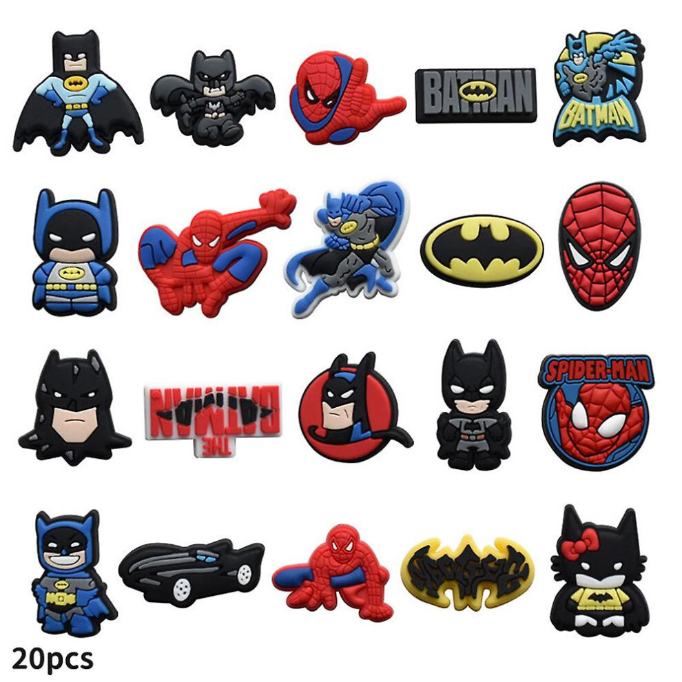 20pcs Superhero Theme Spiderman Batman Shoe Charms For Croc Clog Shoes Decoration Sandals Accessories Kids Adults Party Favors Gift