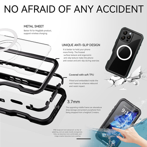 (For iPhone 16 Pro Max) IP68 Waterproof 360°Full Body Protector Phone Case 2