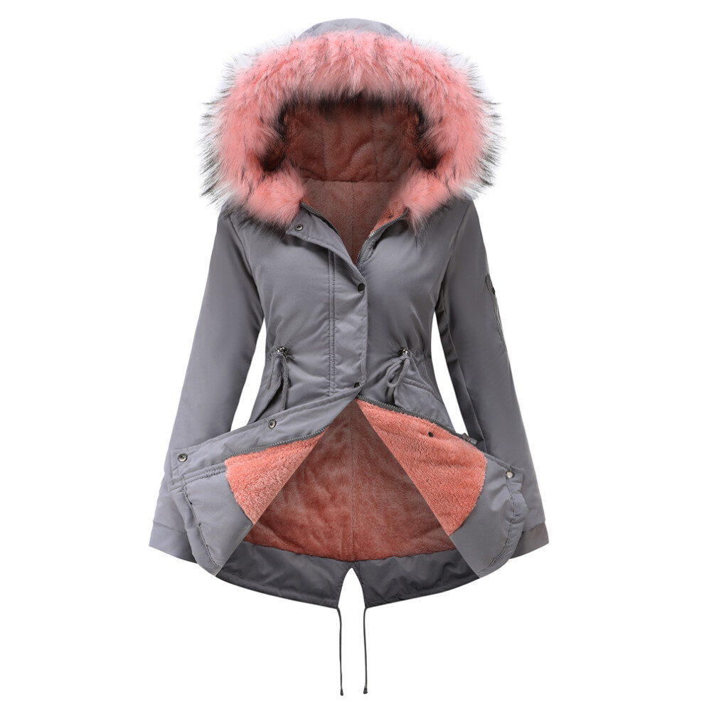 Momohippo Women's (Graypink, M) Long Hooded Jacket Padded Jacket