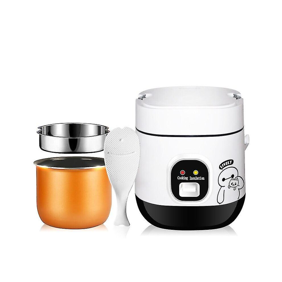 (US, White) 1.2l Mini Rice Cooker 2 Layers Steamer Multifunction Cooking Pot Electric Insulation Heating Cooker Food Container Lunch Box