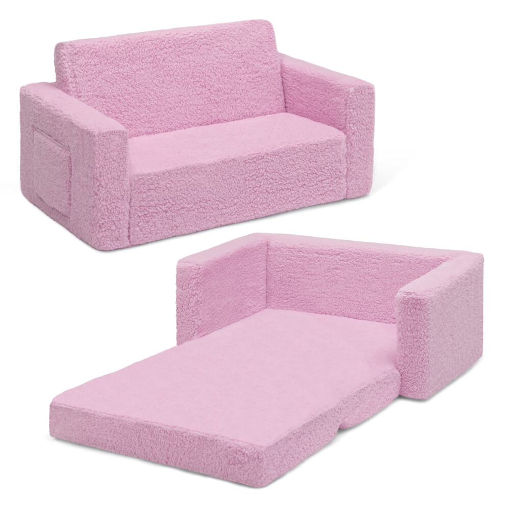 Delta Children Cozee Flip-Out Sherpa 2-in-1 Convertible Sofa to Lounger for Kids Pink