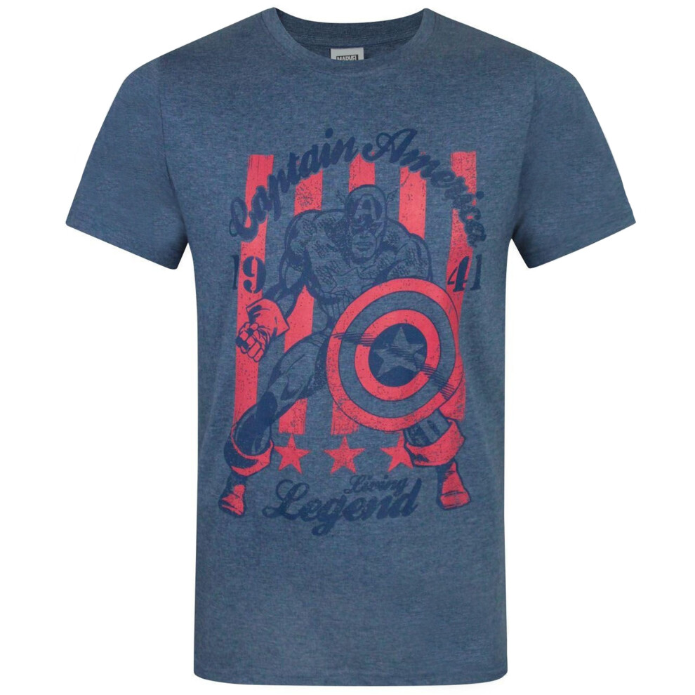 (S, Blue) Captain America Official Mens Living Legend T-Shirt
