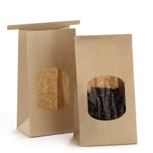 BagDream Bakkerijtassen met venster 50 stuks 3,54x2,36x6,7 inch Kleine papieren zakken Tin Tie Tab Lock-zakken Bruine vensterzakken Koffiezakken Koek