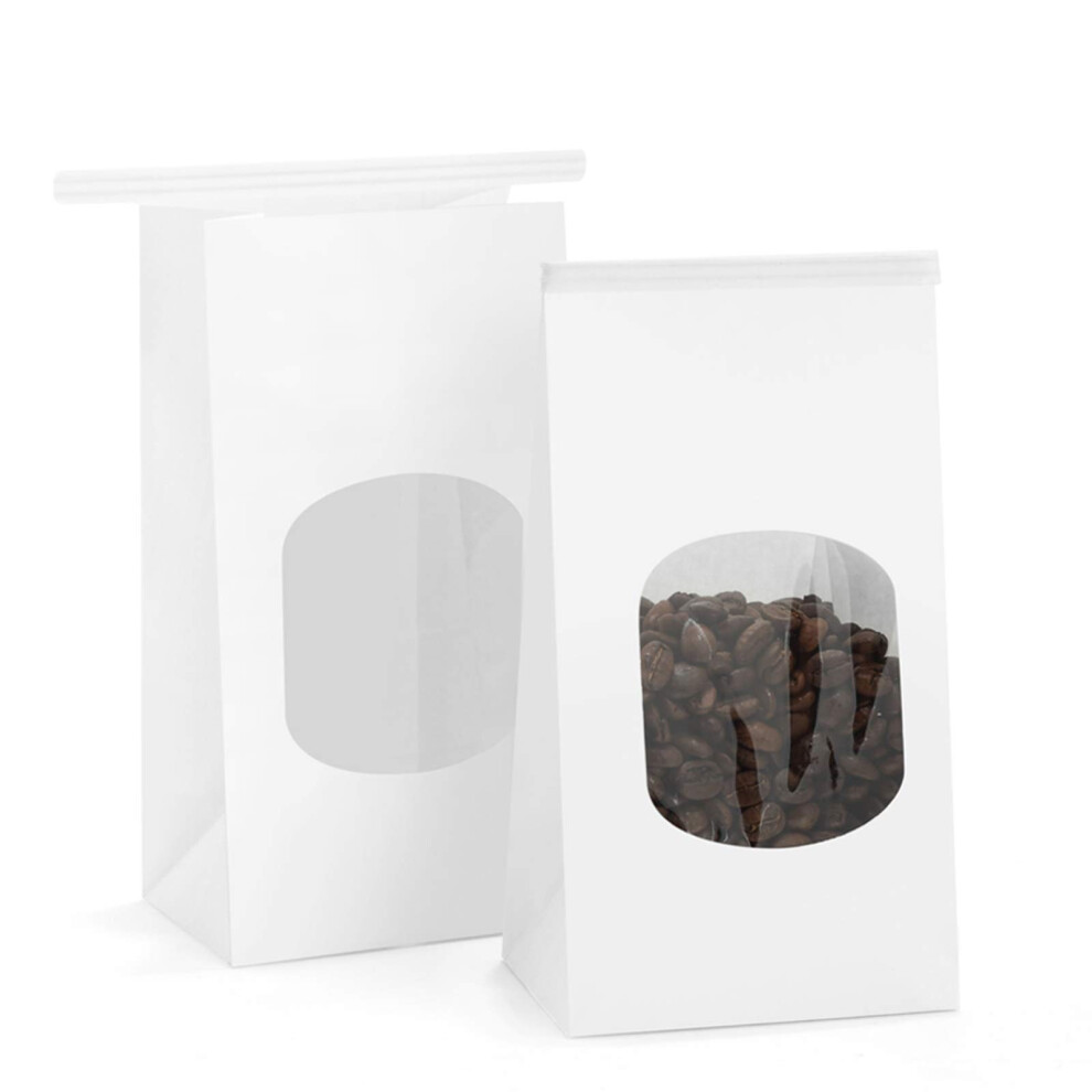 BagDream Bakkerijzakken met venster Kraft papieren zakken 50 stuks 3,54 x 2,36 x 6,7 inch Blikken zakken met sluiting Witte vensterzakken Koekjeszakke