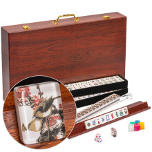 Yellow Mountain Imports Set Mahjong Americano Little Birdie con custodia in legno Rastrelliere in legno con pulsanti in acrilico Monete da punteg