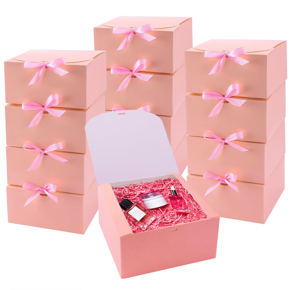Wluseaxi Lot De 12 Bo Tes Cadeaux Roses Avec Couvercles, En Vrac, Avec N Ud Et Ruban, Pour Demoiselle D'honneur, Bo Te De Demande En Mariage, Bo-image