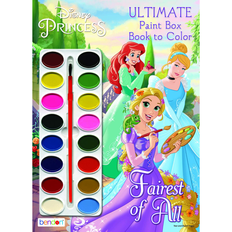 Disney Princess Paintbox Coloring And Activity Book With 16 Paints, Bendon 42350, 7.75 X 10.75