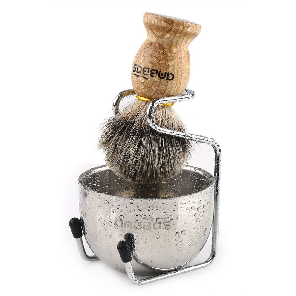Anbbas Shaving Set 3In1 Pure Badger Hair Shaving Brush Natural Solid Wood Handle And Stainless Steel Shaving Stand With Shaving Bowl Dia 3.2 Inche