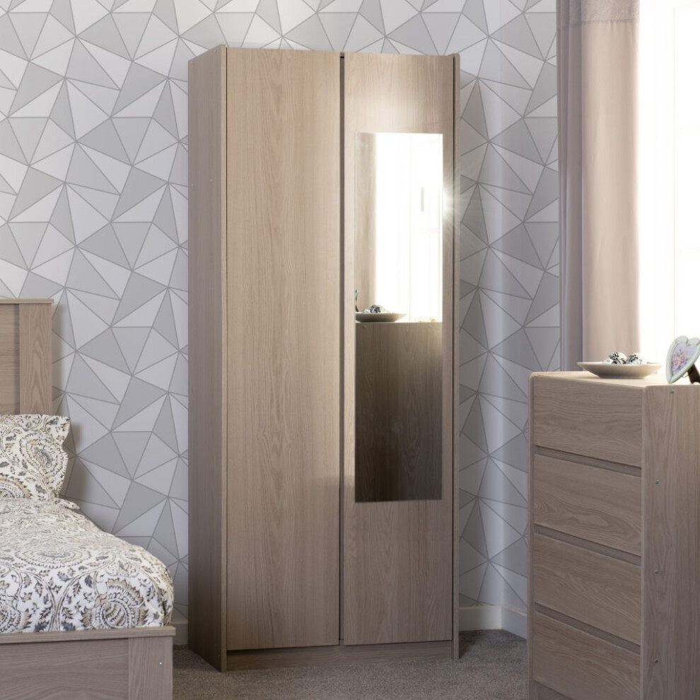 Seconique Paris 2 Door Mirrored Wardrobe Smoked Ash Effect Curved Edges