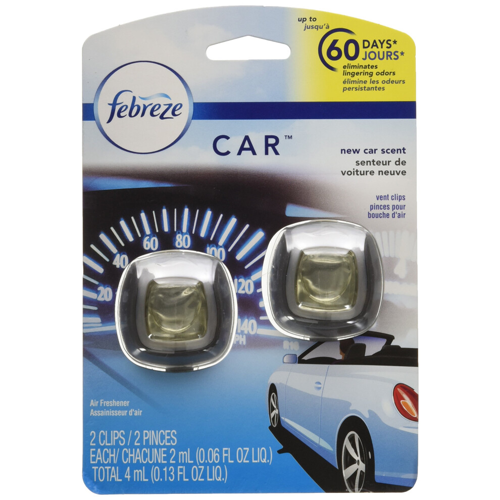 Febreze Car Air Fresheners  New Car Scent  Odor Eliminator for Strong Odors Car Vent Clips (2 Count)