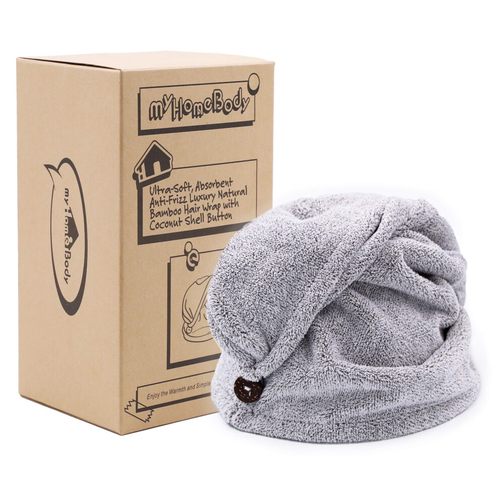 myHomeBody Hair Towel Wrap  Luxury Rapid-Dry Hair-Drying Turban  Ultra Soft and Quick Drying Absorbent Charcoal Fiber  with Coconut Shell Bu