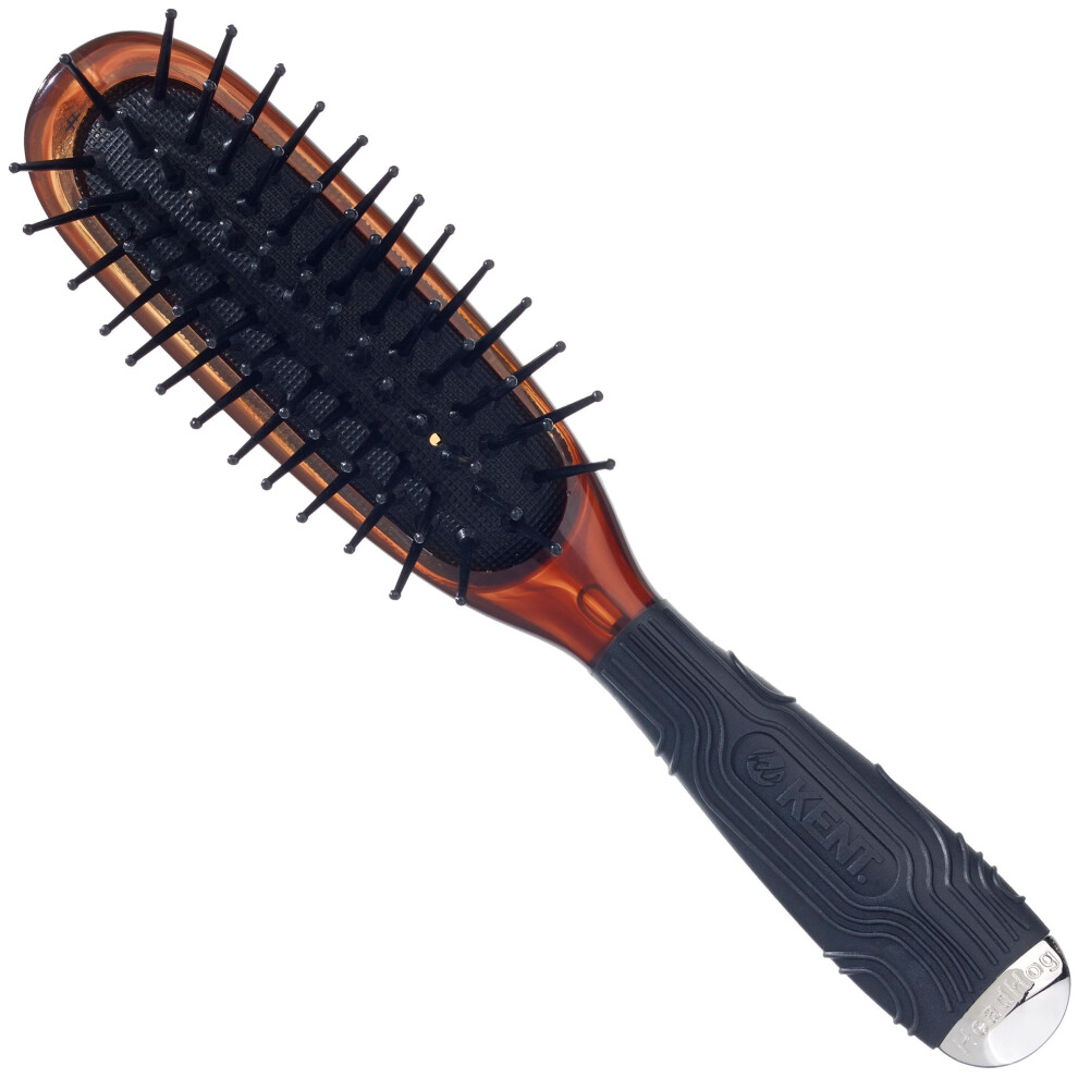 Kent KB Minihog Headhog Detangling Travel Hair Brush  Black Rubber Cushion Detangler Brush and Scalp Brush with Firm Rounded Plastic Bristle