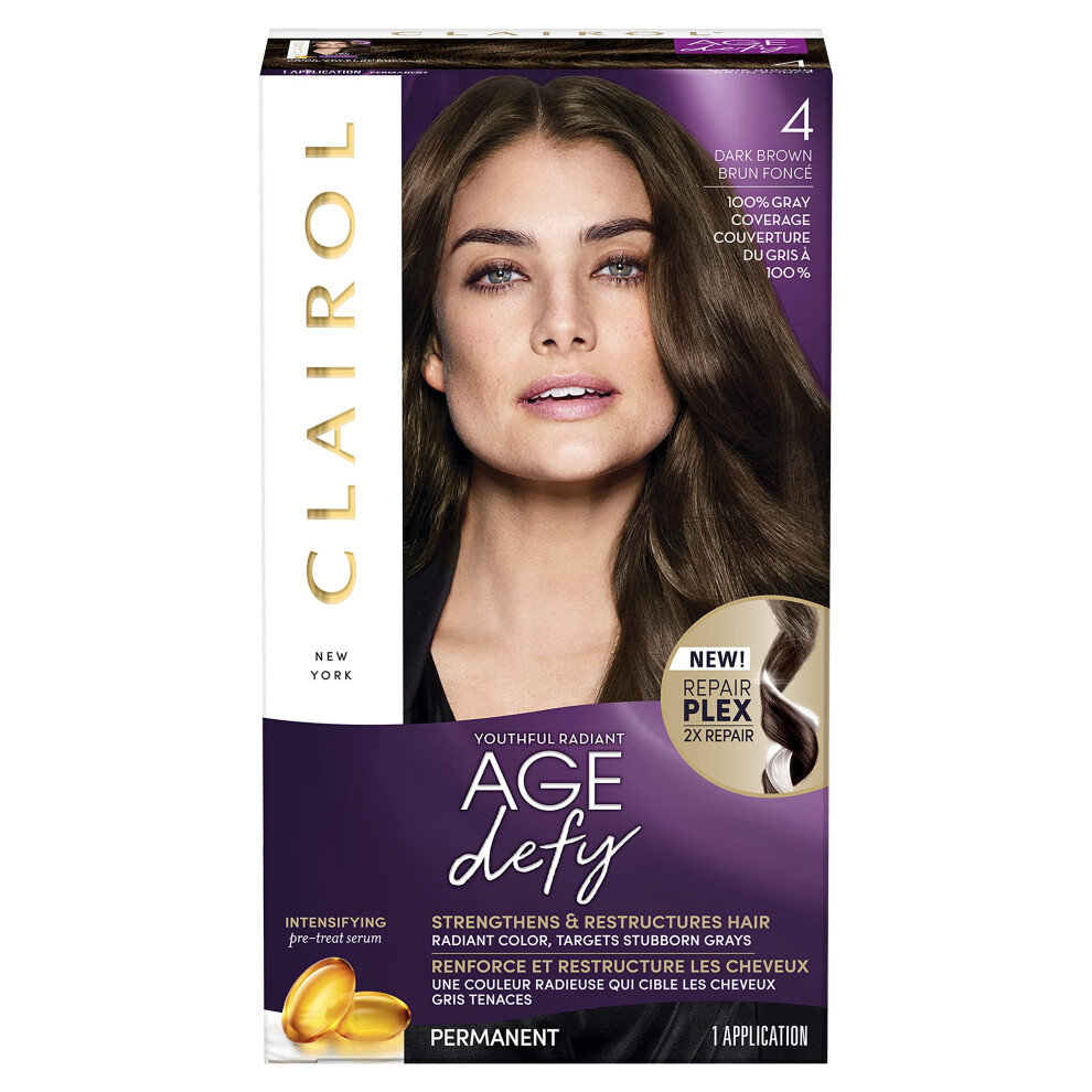 Clairol Age Defy Permanent Hair Dye  4 Dark Brown Hair Color  1 Count