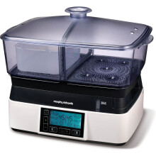 Morphy Richards 6L Intellisteam Compact Food Steamer, Synchronised Steaming, Digital Display, Memory System, White & Black, 48775