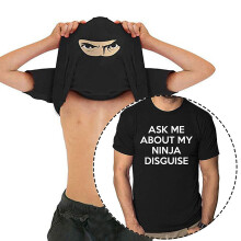 (Black, XL) Mens Ask Me About My Ninja Disguise Flip T Shirt Funny Costume Graphic Humor Tee ,100% New
