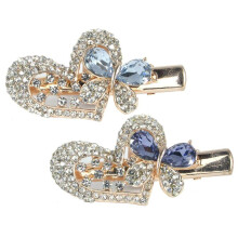 Blauwe kristallen haarclips - Set van 2 - Hartvlinderhaarclips - Gouden metalen sluiting met decoratieve strasssteentjes in paarsblauw en helder - 2""