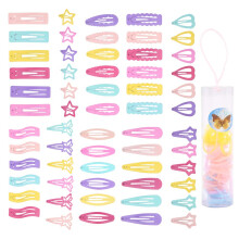 60 kpl liukumattomat napsautettavat hiusklipsit 60 kpl elastisilla hiuspannoilla Candy Color Metal Barrettes Tähti Butterfly Heart Hiusneula lapsille