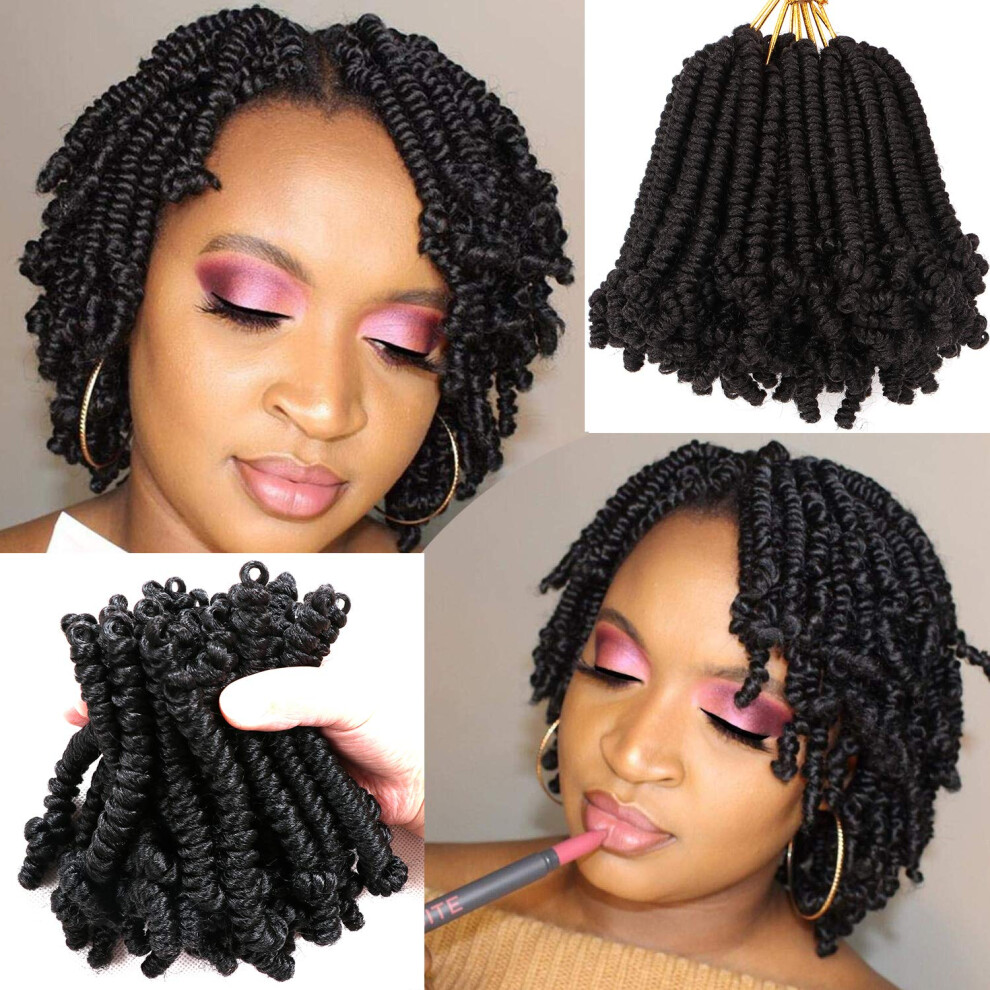 Lifabeauty Unisex Black 8 Packs Short Bob Spring Twist Crochet Hair 6Inch Pretwisted Passion Twist Hair Pre Looped Crochet Braids Hair For Women (6 Inch 1B#)