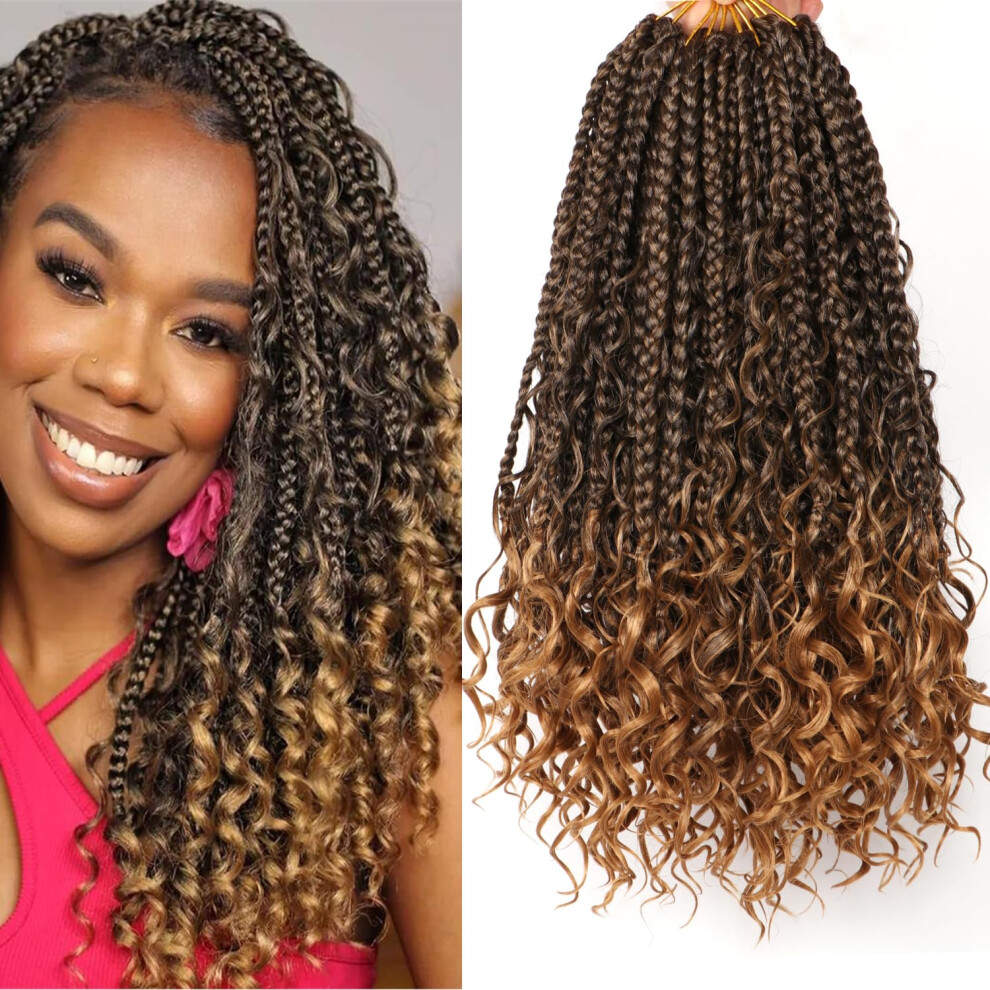 Urnice Goddess Box Braids Crochet Hair-9 Packs Crochet Braids For Black Women 14 Inch Crochet Braids With Curly Ends (Boho 14 Inch (Pack Of 9) T27#)