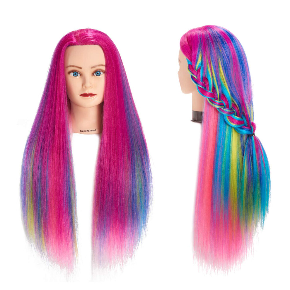 Training Head Unisex Not,Specified 26""-28"" Mannequin Head Hair Styling Manikin Cosmetology Doll Head Synthetic Fiber Hair Hairdressing Training Model Free Clam