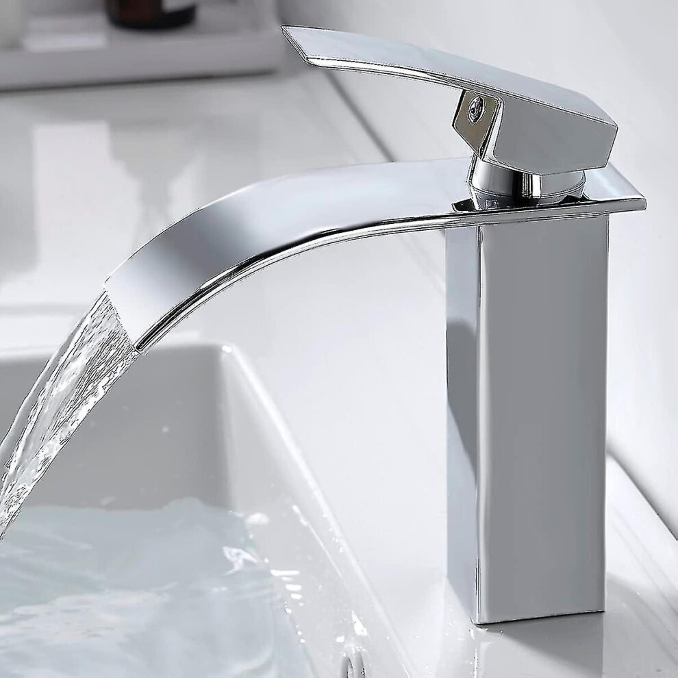 Modern Waterfall Bathroom Faucet, Elegant Design Waterfall Sink Faucet, Brass Bathroom Mixer Tap, Hot And Cold Water Available, Chrome Waterfall Fauce