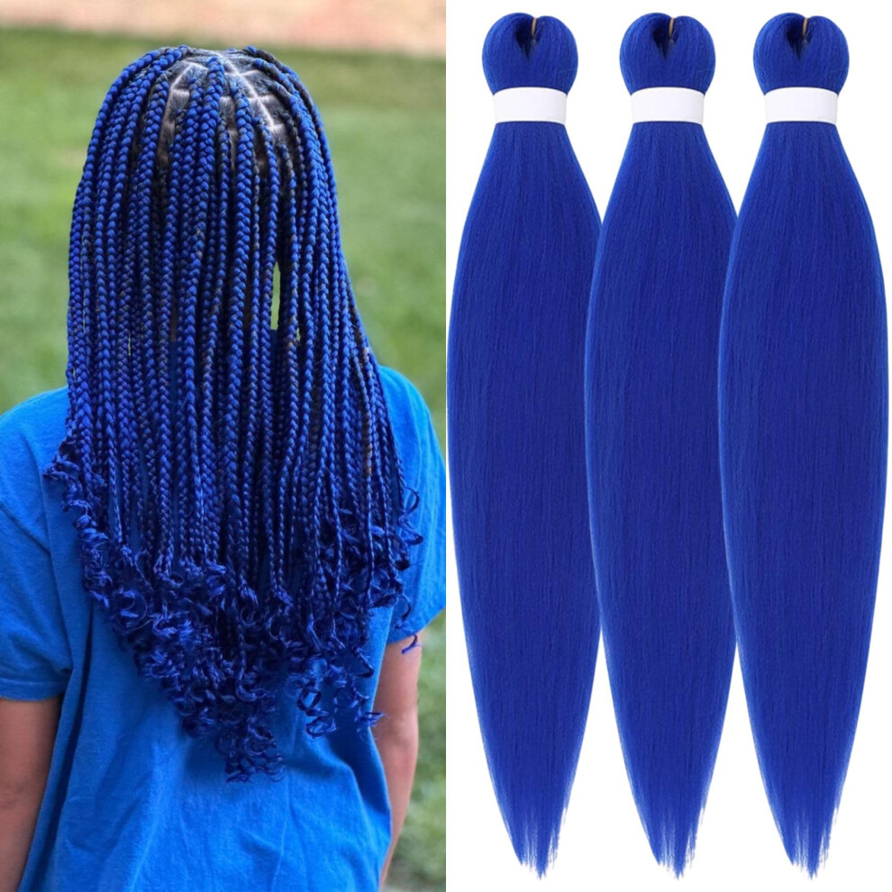 Gozill Unisex Blue Braiding Hair Pre Stretched Kanekalon Braiding Hair Prestretched Ez Braid Braiding Colored Hair Extensions