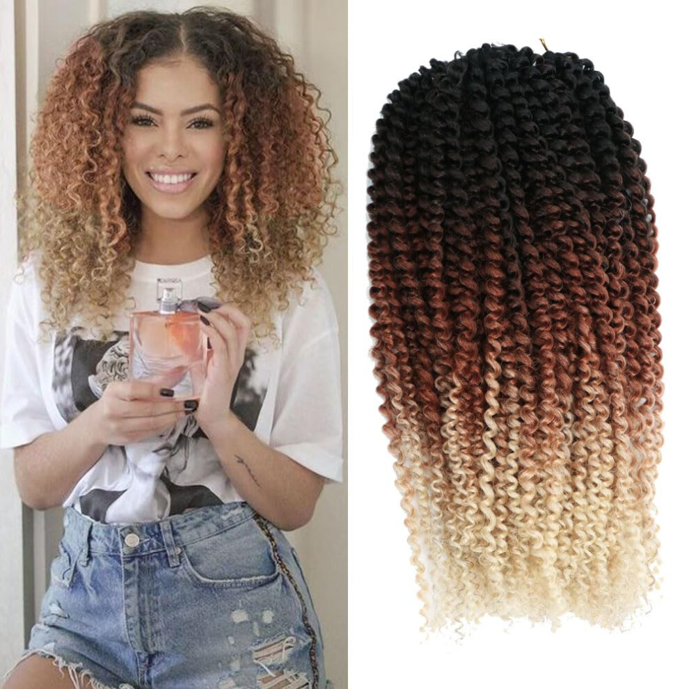 Sharopul Unisex 3Pcs/Pack Kinky Curl 12Inch Afro Kinky Twist Hair Crochet Braids Soft Synthetic Crochet Hair Extention (12Inchotblonde)