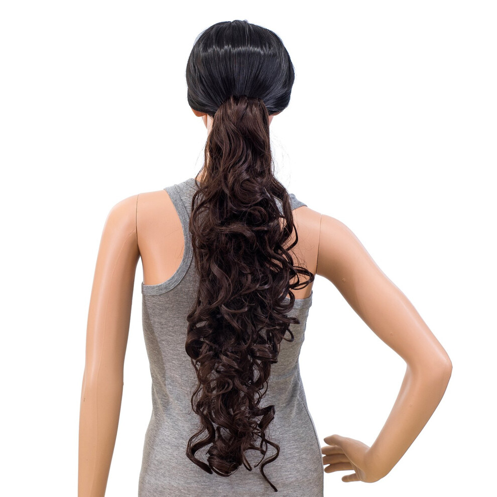 Swacc Unisex 24-Inch Long Messy Curls Claw Clip Ponytail Extensions Synthetic Clip In Drawstring Curly Ponytail Hairpiece Jaw Clip Hair Extensions