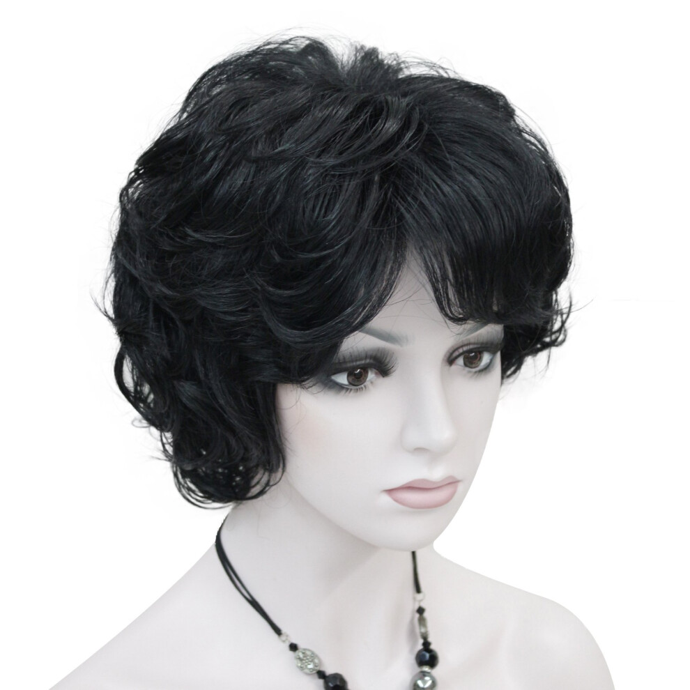 Lydell Unisex Black Women's Short Curly Wavy Wig Synthetic Hair Full Wig 6 Inches (Black)