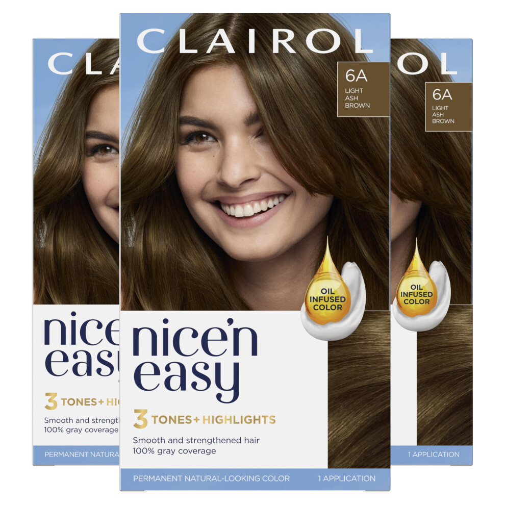 Clairol Nice'n Easy Permanent Hair Dye  6A Light Ash Brown Hair Color  Pack of 3