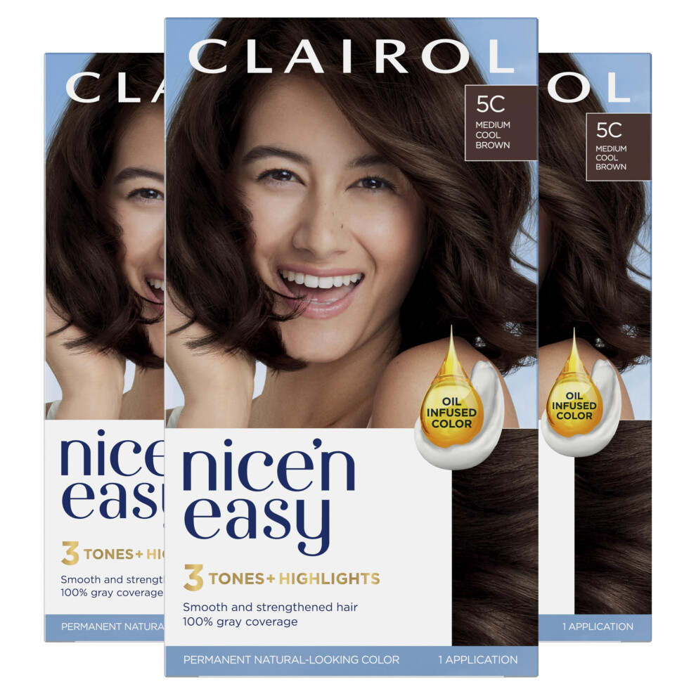 Clairol Nice'n Easy Permanent Hair Dye  5C Medium Cool Brown Hair Color  Pack of 3