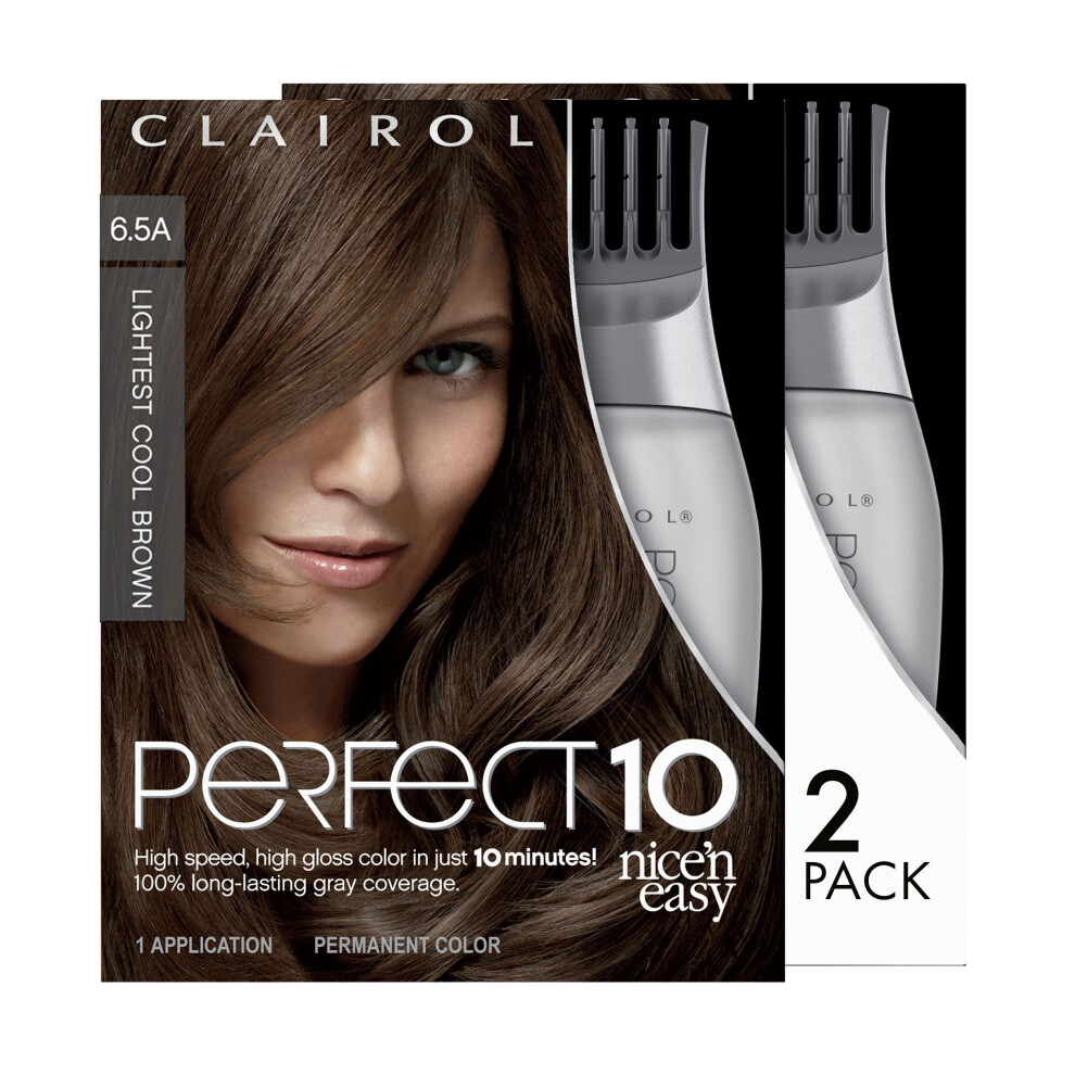 Clairol Nice'n Easy Perfect 10 Permanent Hair Dye  6.5A Lightest Cool Brown Hair Color  Pack of 2