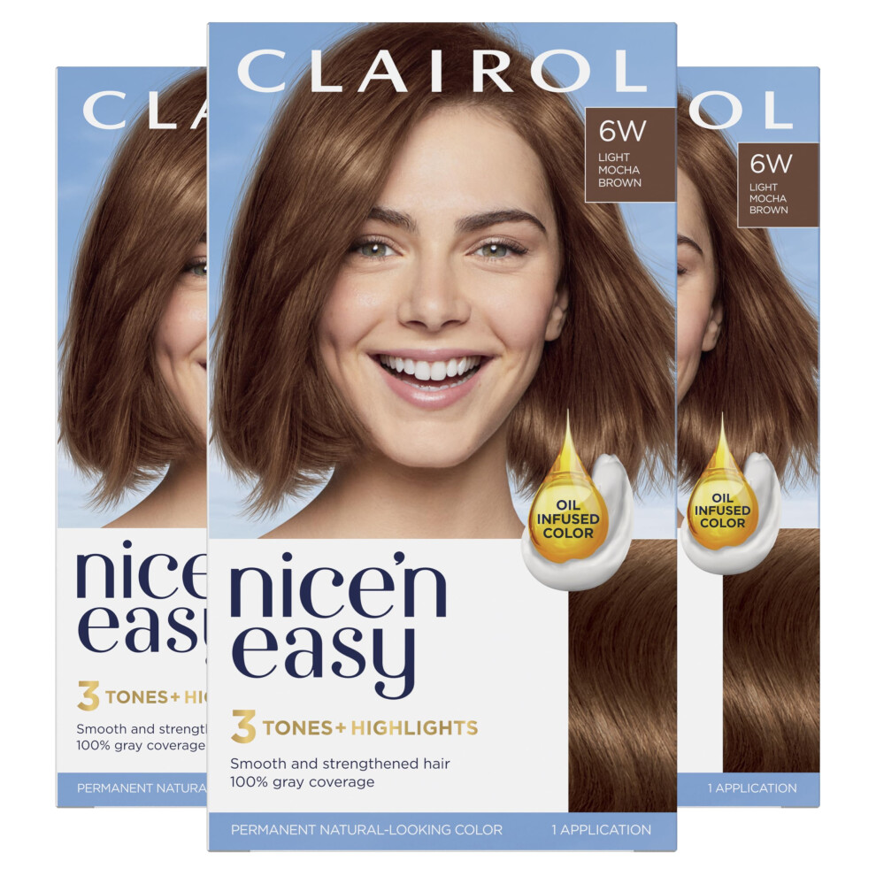 Clairol Nice'n Easy Permanent Hair Dye  6W Light Mocha Brown Hair Color  Pack of 3