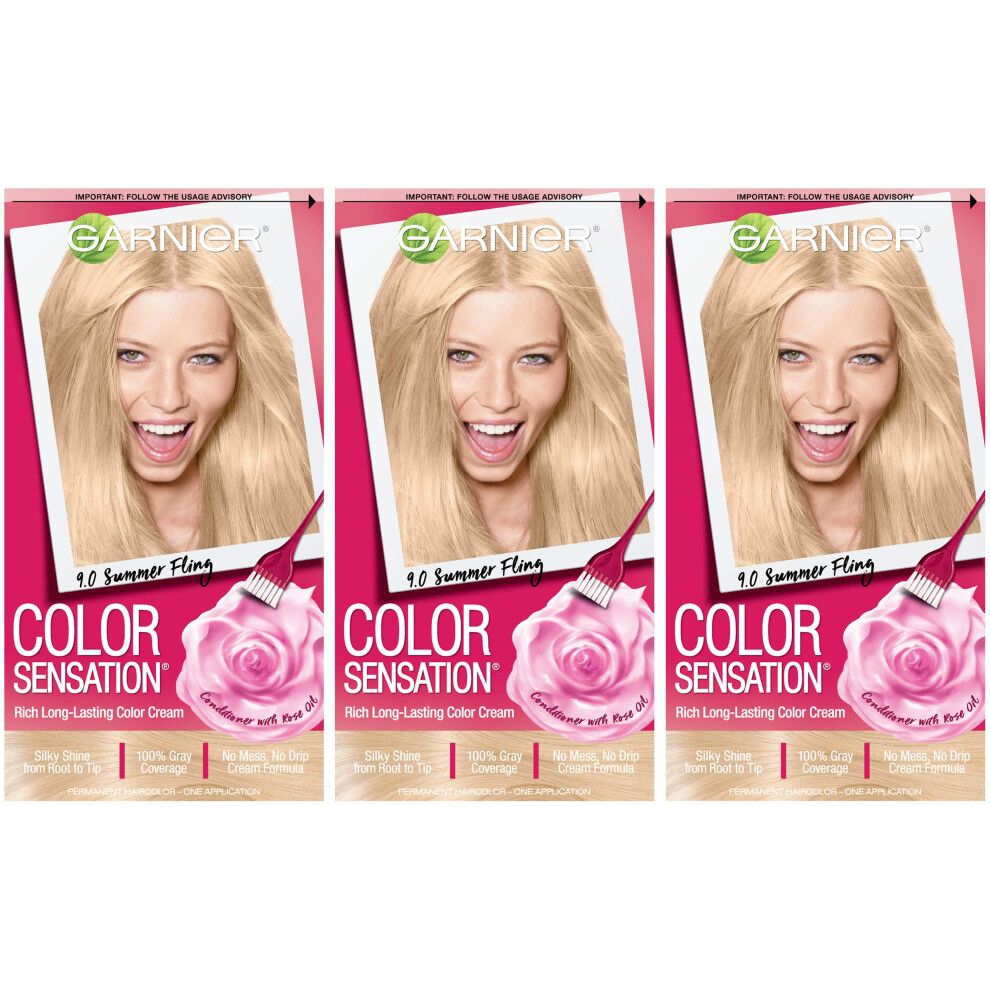 Garnier Color Sensation Hair Color Cream  9.0 Summer Fling (Light Natural Blonde)  (Pack of 3) (Packaging May Vary)