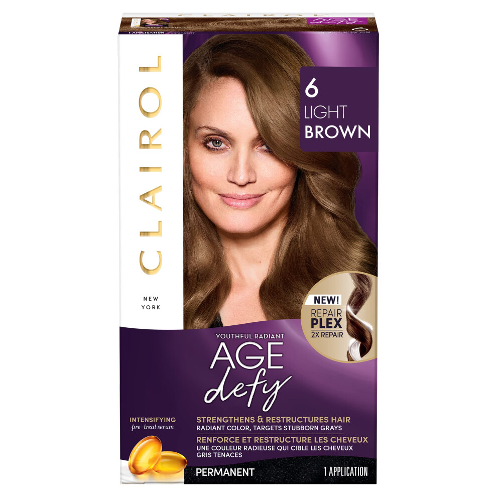 Clairol Age Defy Permanent Hair Dye  6 Light Brown Hair Color  Pack of 1