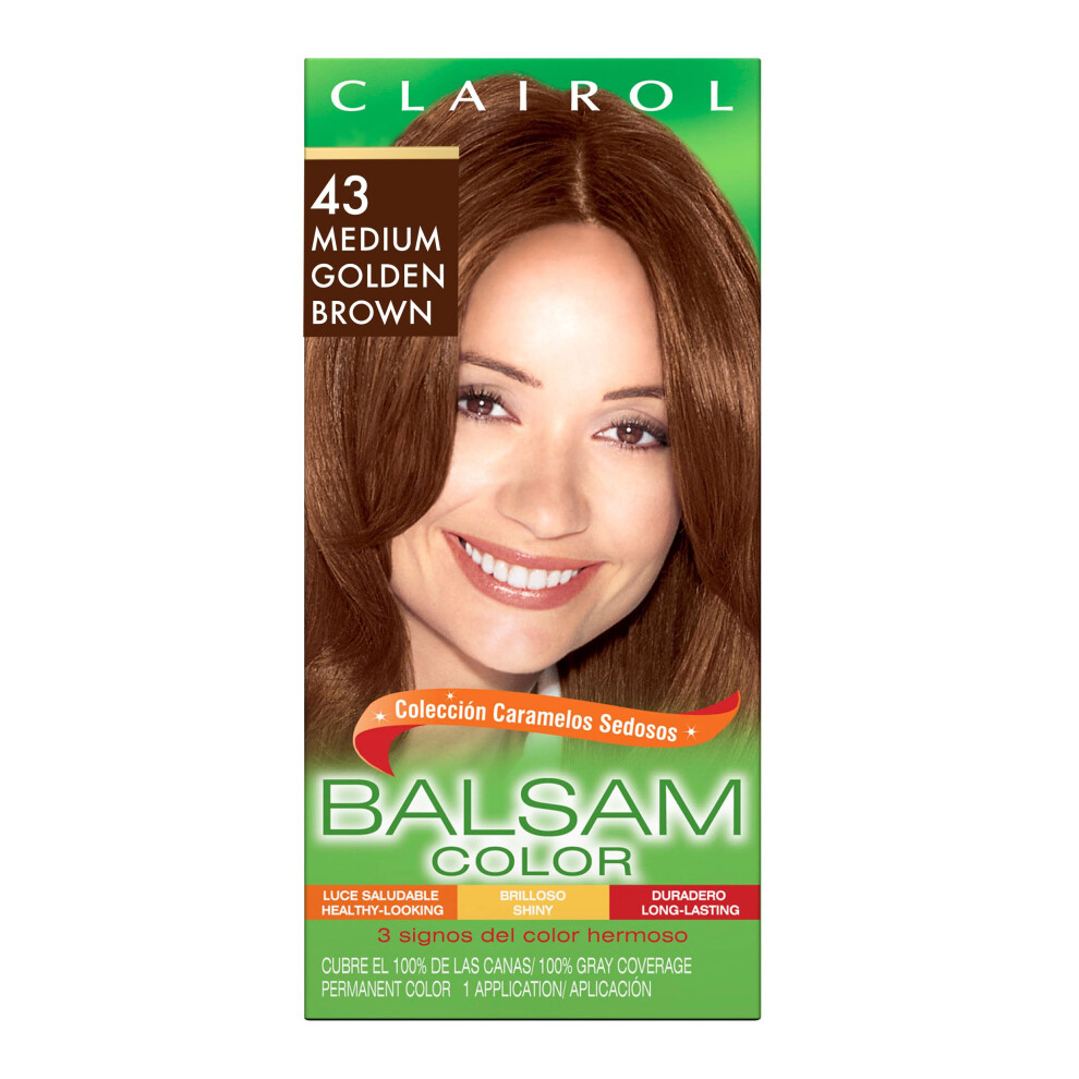 Clairol Balsam Permanent Hair Dye  43 Medium Golden Brown Hair Color  Pack of 1