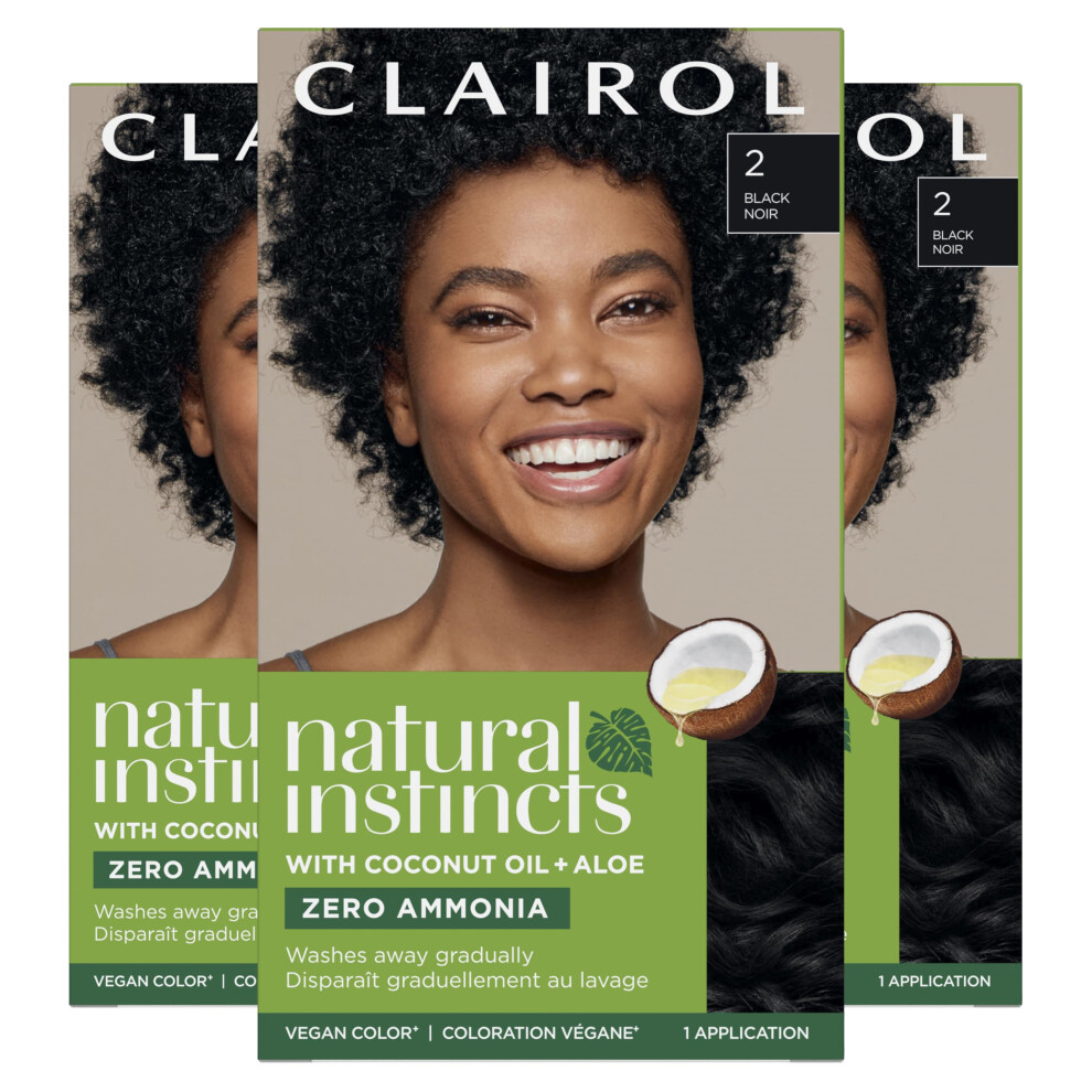 Clairol Natural Instincts Demi-Permanent Hair Dye  2 Black Hair Color  Pack of 3