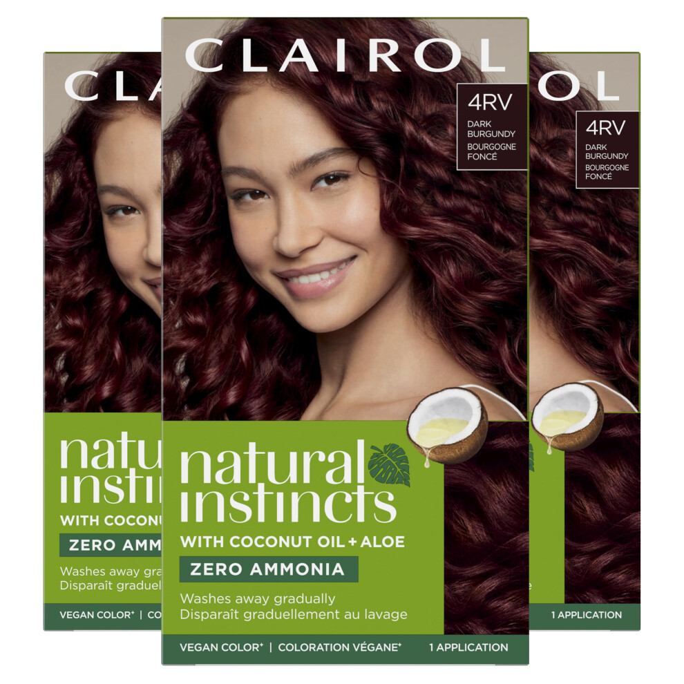 Clairol Natural Instincts Demi-Permanent Hair Dye  4RV Dark Burgundy Hair Color  Pack of 3