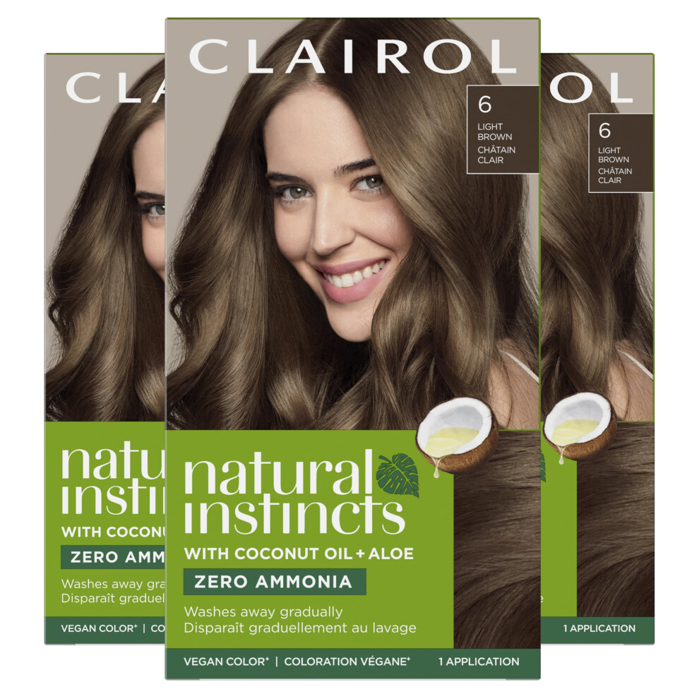 Clairol Natural Instincts Demi-Permanent Hair Dye  6 Light Brown Hair Color  Pack of 3