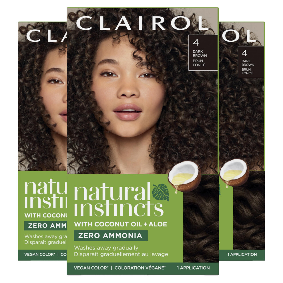 Clairol Natural Instincts Demi-Permanent Hair Dye  4 Dark Brown Hair Color  Pack of 3