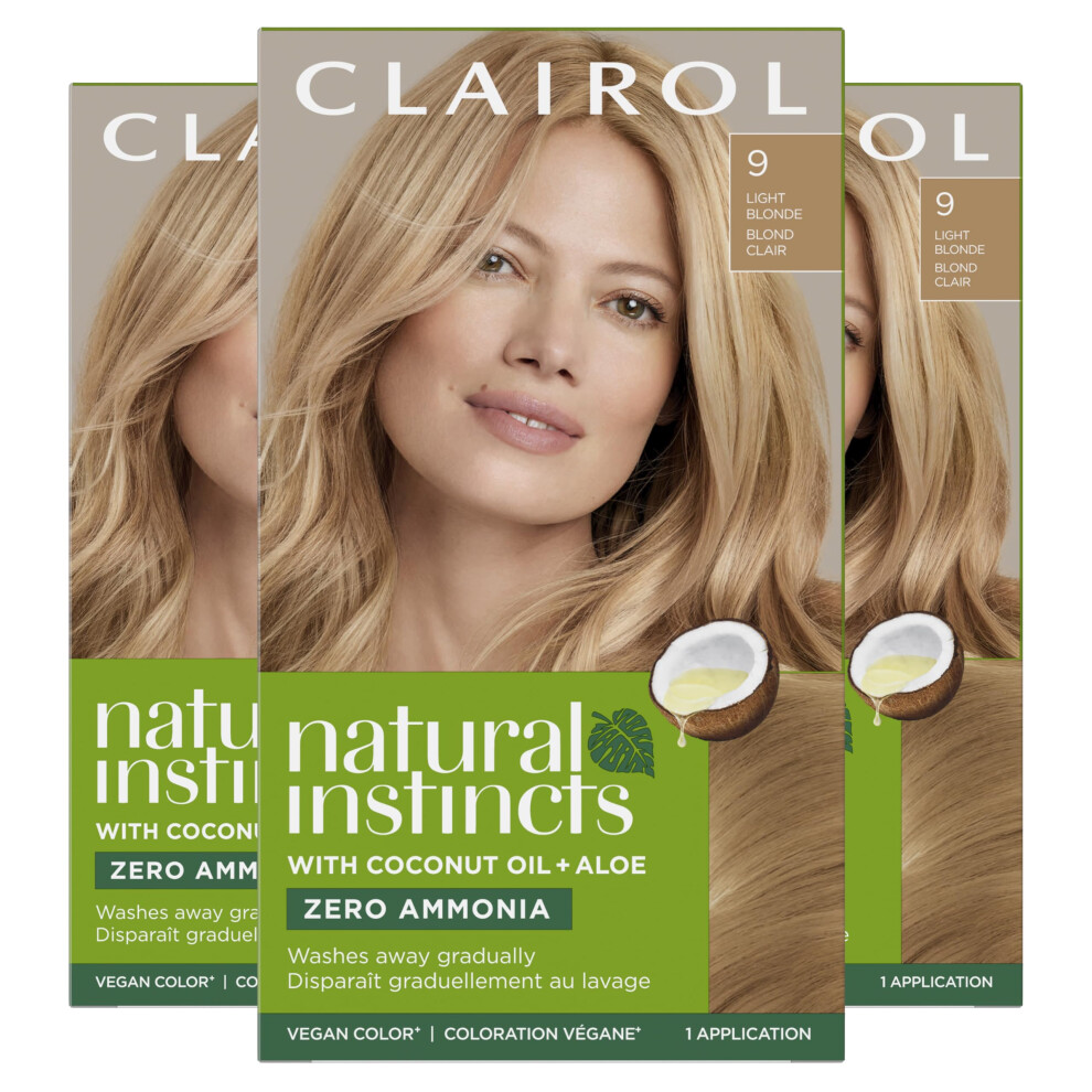 Clairol Natural Instincts Demi-Permanent Hair Dye  9 Light Blonde Hair Color  Pack of 3