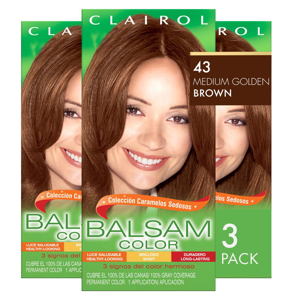 Clairol Balsam Permanent Hair Dye  43 Medium Golden Brown Hair Color  Pack of 3