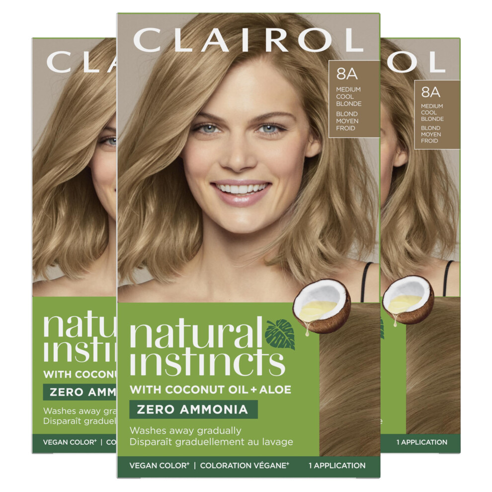 Clairol Natural Instincts Demi-Permanent Hair Dye  8A Medium Cool Blonde Hair Color  Pack of 3