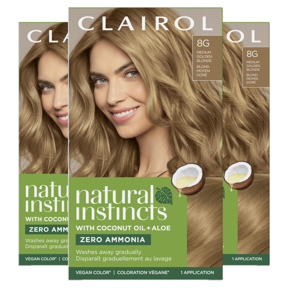 Clairol Natural Instincts Demi-Permanent Hair Dye  8G Medium Golden Blonde Hair Color  Pack of 3