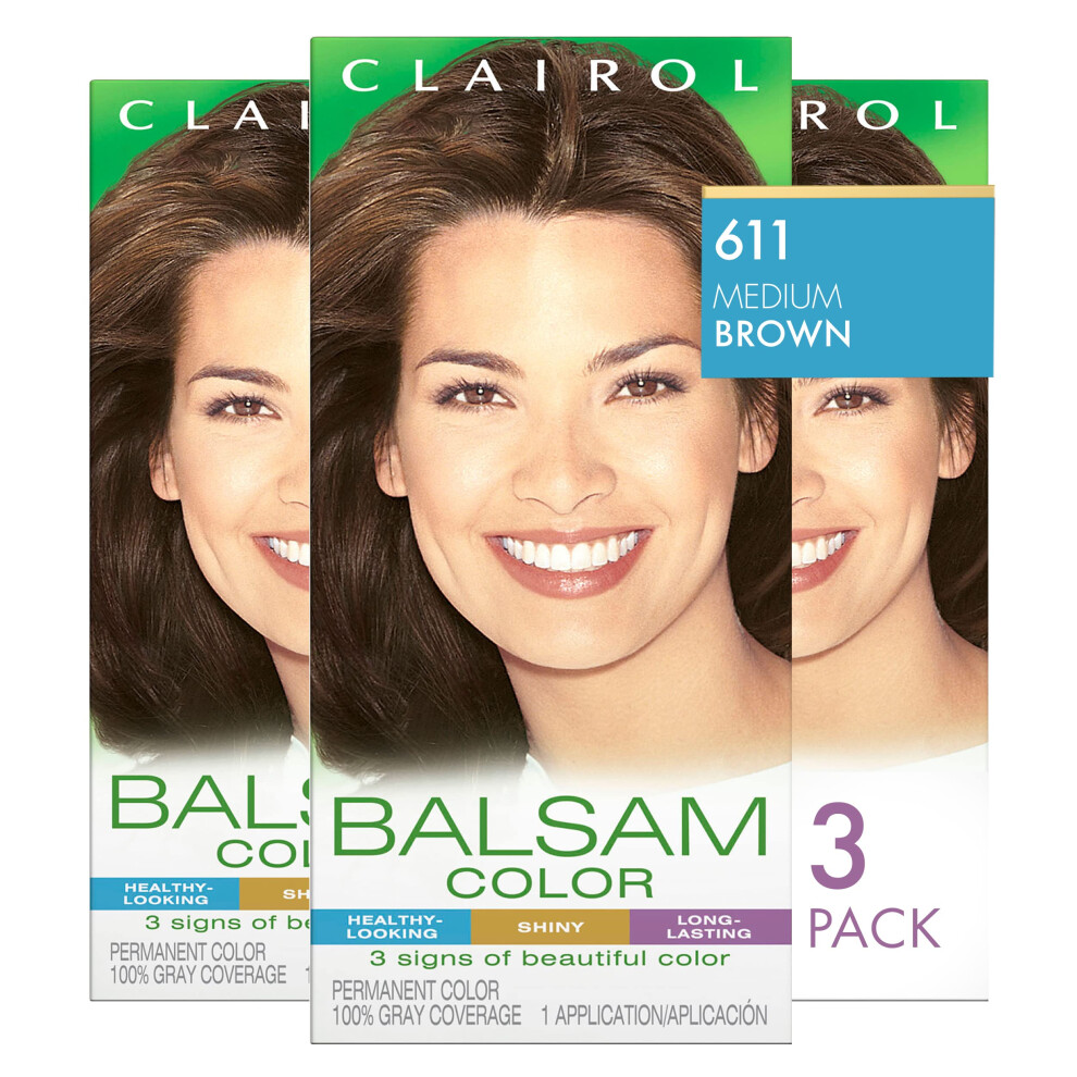 Clairol Balsam Permanent Hair Dye  611 Medium Brown Hair Color  Pack of 3