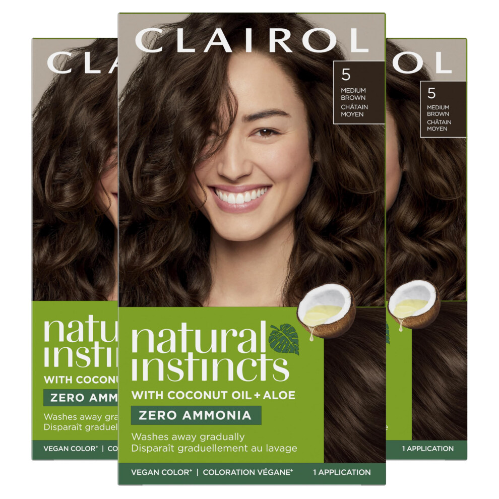 Clairol Natural Instincts Demi-Permanent Hair Dye  5 Medium Brown Hair Color  Pack of 3