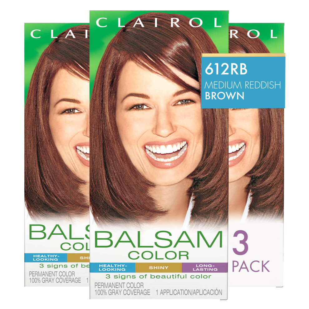 Clairol Balsam Permanent Hair Dye  612RB Medium Reddish Brown Hair Color  Pack of 3