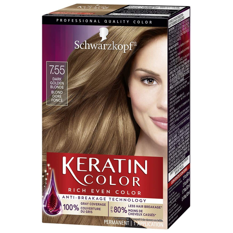 Schwarzkopf Keratin Color 7.55 Dark Golden Blonde Permanent 100% Gray Coverage