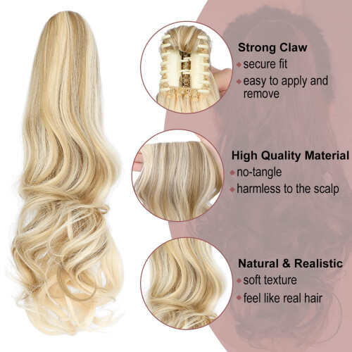 Leterly Ponytail Extension Clip in Claw 18" Σγουρές Πλεξούδες για Γυναίκες Ανοιχτό Ξανθό 2